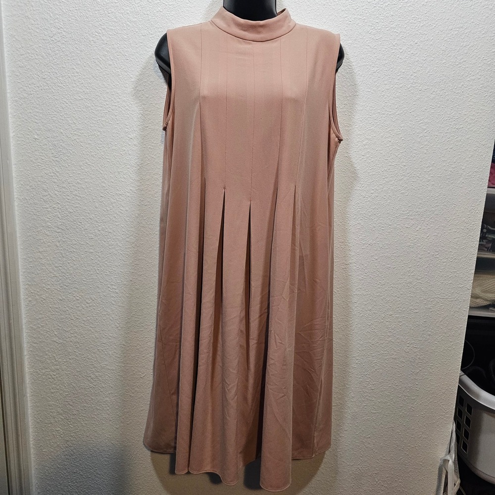 Uniqlo Womens Mock Neck Pleated Sleeveless A-Line Dress Blush Pink Large